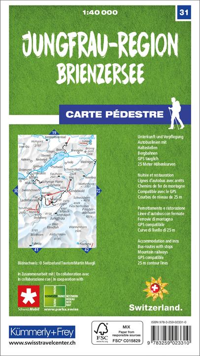 Immagine prodotto Mappa escursionistica 31 Regione Jungfrau - Lago di Brienz