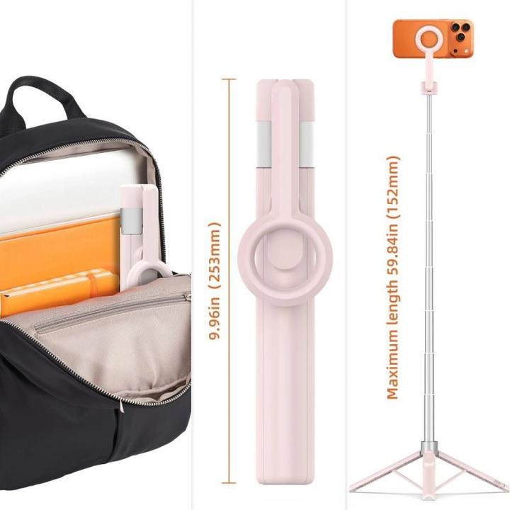 Produktbild 4Kom Selfie stick.pl TECH-PROTECT L10S MAGSAFE BLUETOOTH SELFIE STICK TRIPOD PINK/GREY