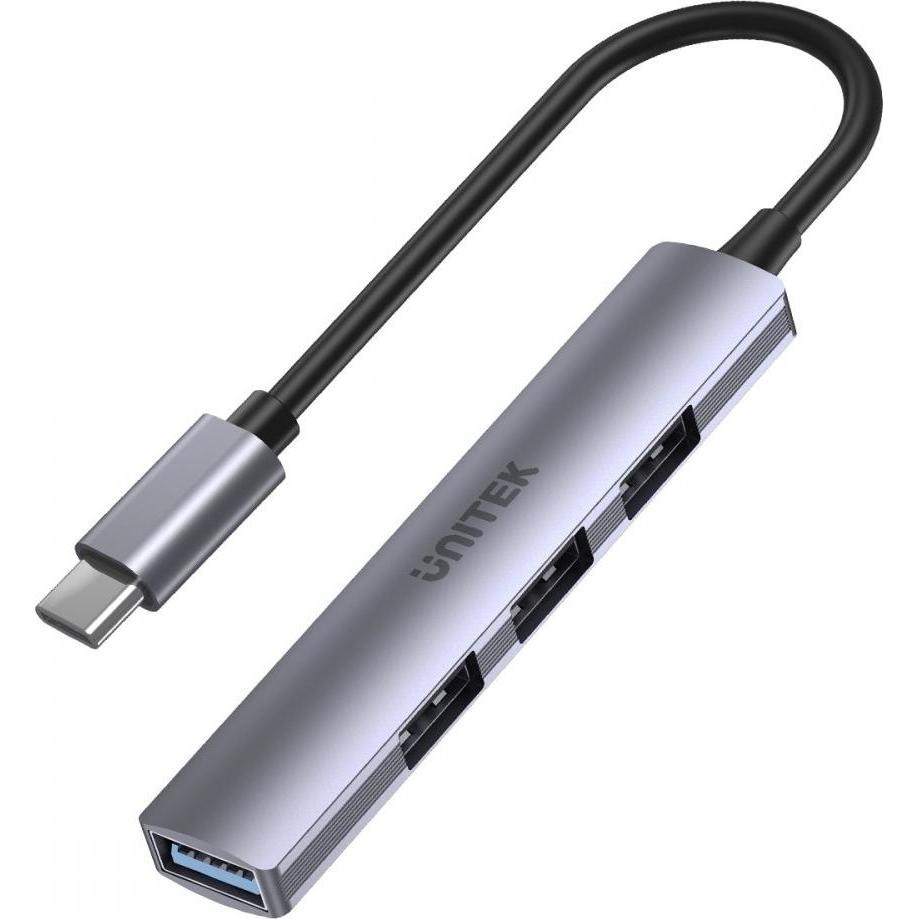 Unitek International HUB USB-C (USB-C, 4 Ports), Dockingstation + USB Hub, Grau