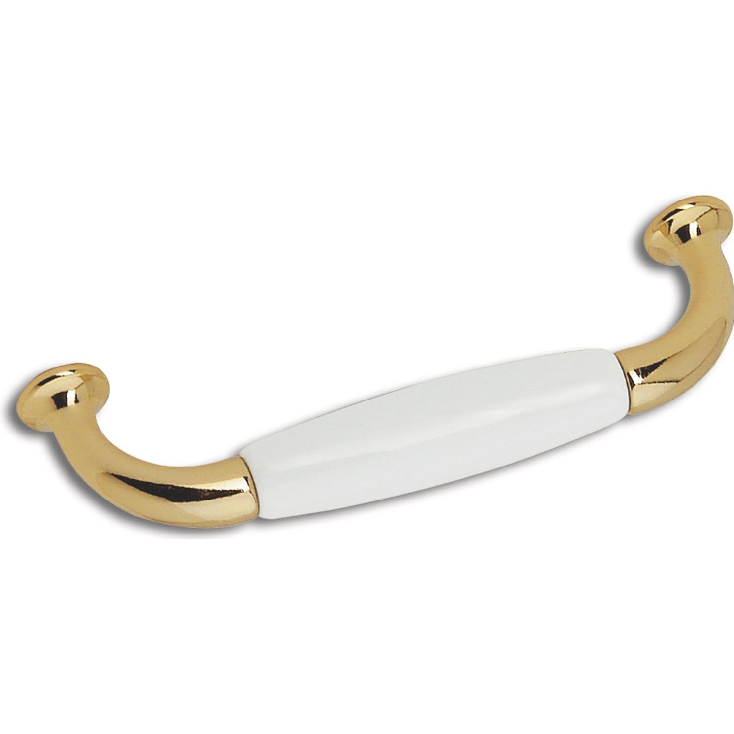 Estamp, Möbelgriff, Griff Dayton LA 96 mm, Breite 110 mm,Porzellan/ZN weiss/vergoldet