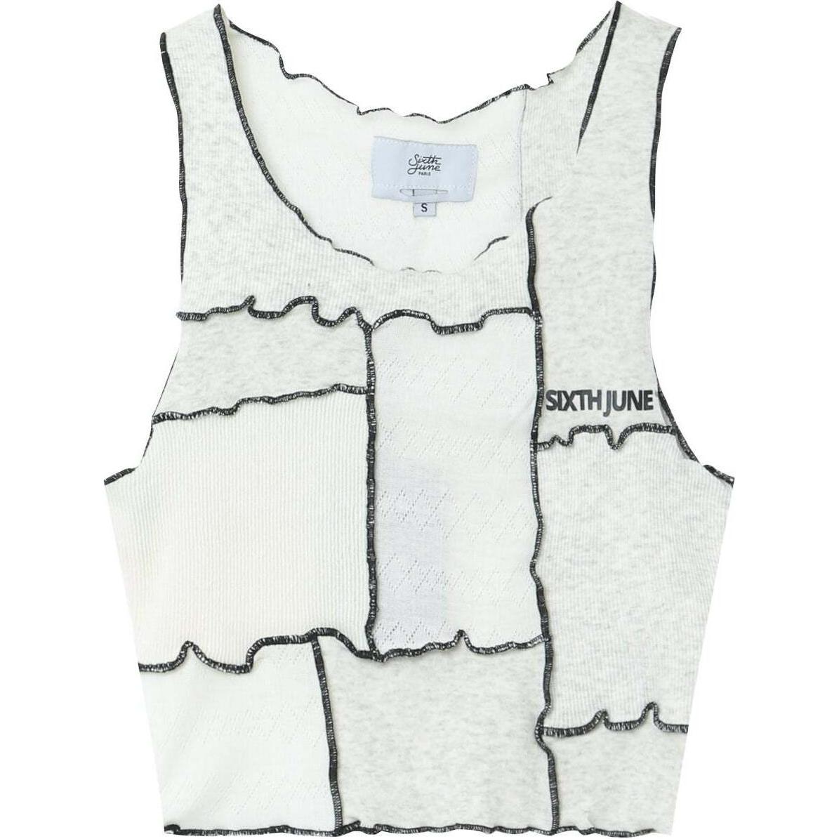 Sixth June, Damen, Shirt, crop top t-shirt mix fabrics, Weiss, (L)