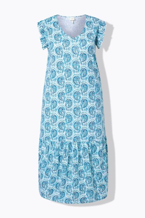 Produktbild Ulla Popken Maxikleid, Muscheln, V-Ausschnitt, Ärmelrüsche (50, 52)