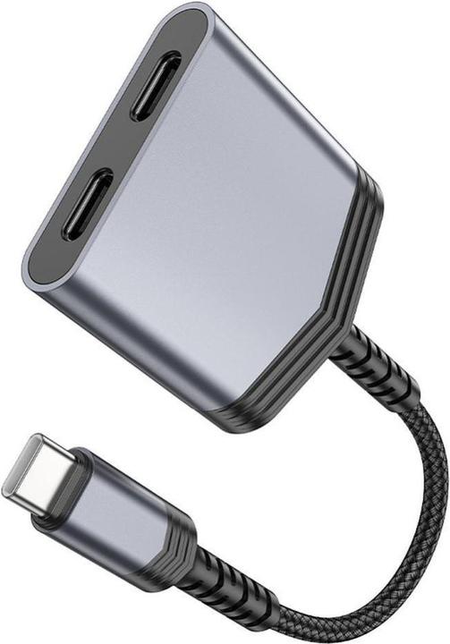 Actual product image Hoco Cable adapter AUX 2in1 Type C to 2 x Type C 27W LS40 metal gray (USB-C)