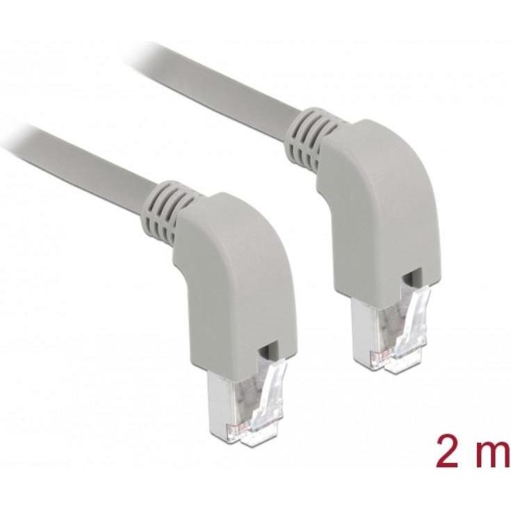 Delock Patch-Kabel RJ-45 (M) nach unten gewinkelt bis RJ-45 (M) nach unten gewinkelt (S/FTP, CAT6a, 2 m), Netzwerkkabel