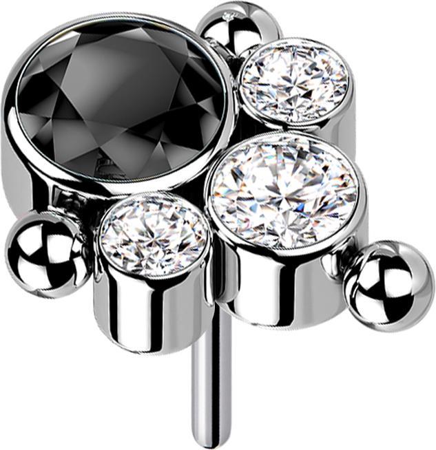 Immagine prodotto Star Piercing Threadless argento tre palline quattro cristalli argento e nero (senza ottone, Titanio)