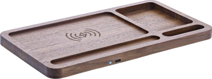 Produktbild InLine WoodCharge – Organizer mit integrierter Qi-Ladefläche aus Walnuss-Holz (15 W)