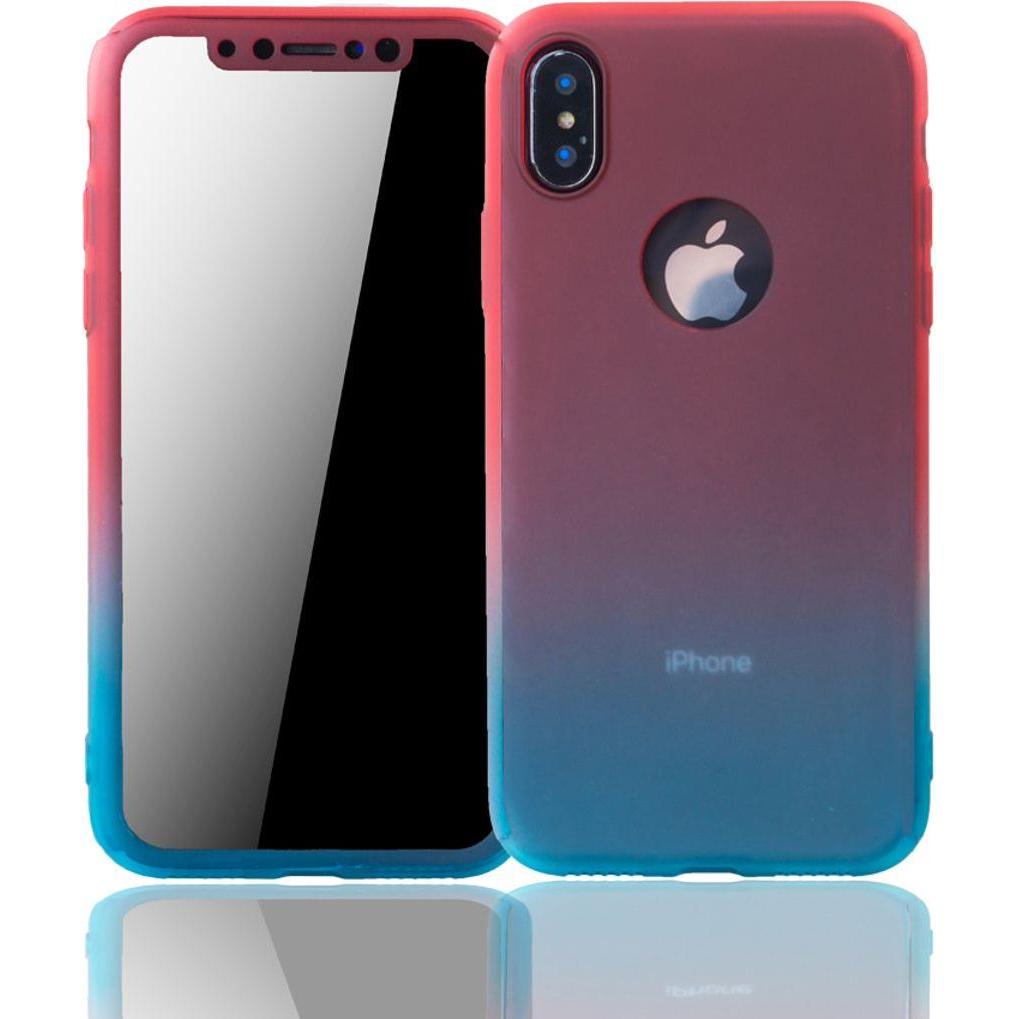 König Design Hülle Handy Schutz für Apple iPhone XS Full Case Cover Displayschutz Bumper Blau (Apple iPhone XS), Smartph...