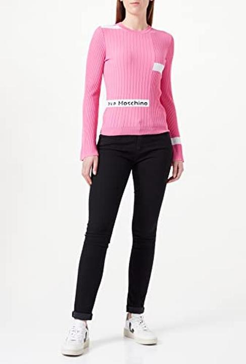 Actual product image Love Moschino Slim Fit Ribbed Top with Flared Long Sleeves and Contrast Color Intarsia (38)