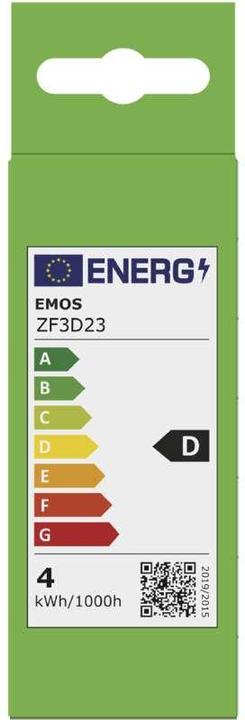 Etichetta energetica Emos Lampada LED Candela a filamento / E14 / 3,4 W (40 W) / 470 lm / Bianco neutro (E14, 470 lm, 1 x)