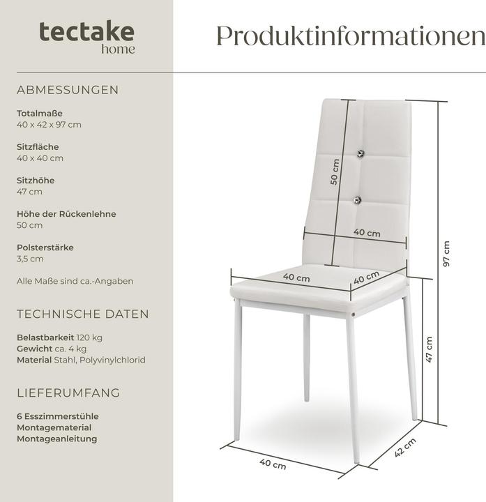 Produktbild tectake 6x Esszimmerstuhl