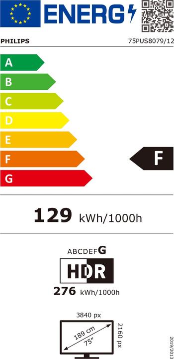 Label énergétique Philips 75PUS8079/12 (75", LED, 4K, 2024)