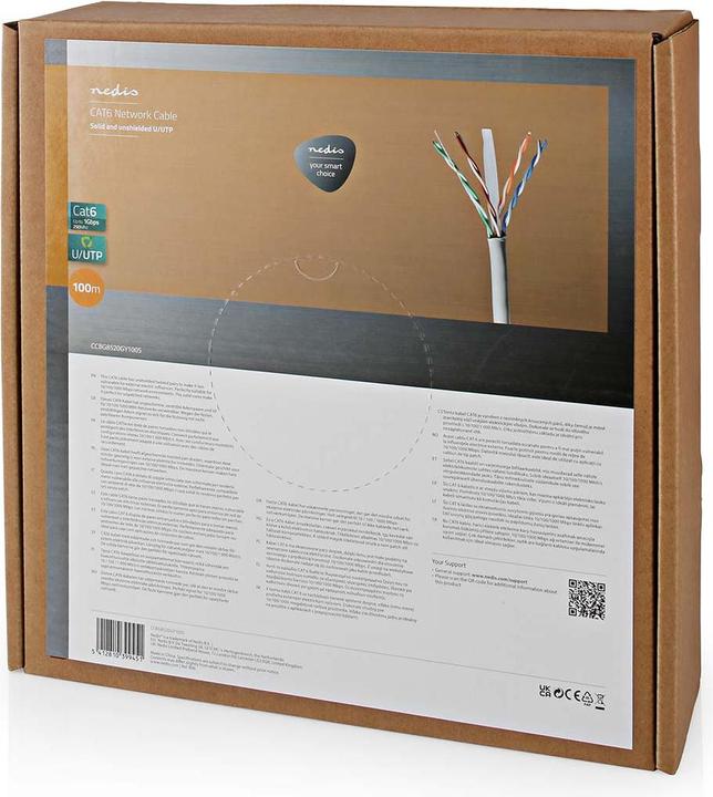 Image du produit Nedis Rouleaux de câble réseau | CAT6 | Solide | U/UTP | CCA | 100.0 m | Intérieur | Rond | PVC | Gris (U/UTP, CAT6, 100 m)