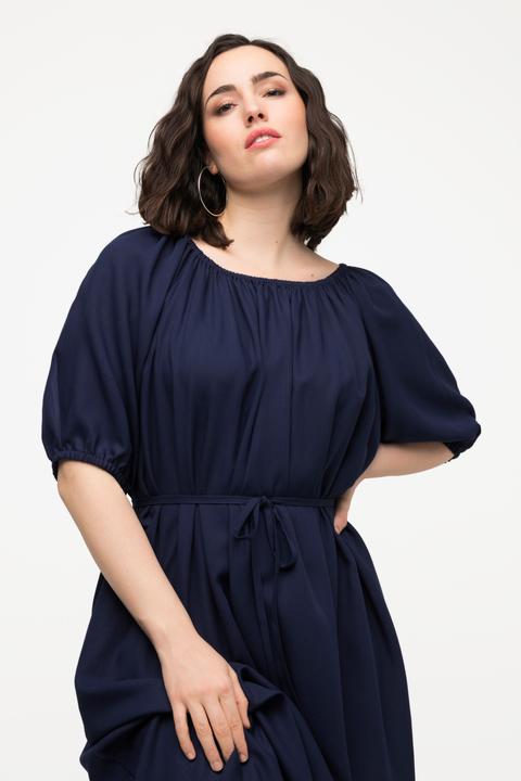 Produktbild Ulla Popken Midikleid, Bindegürtel, Rundhals, Ballon-Halbarm (54)