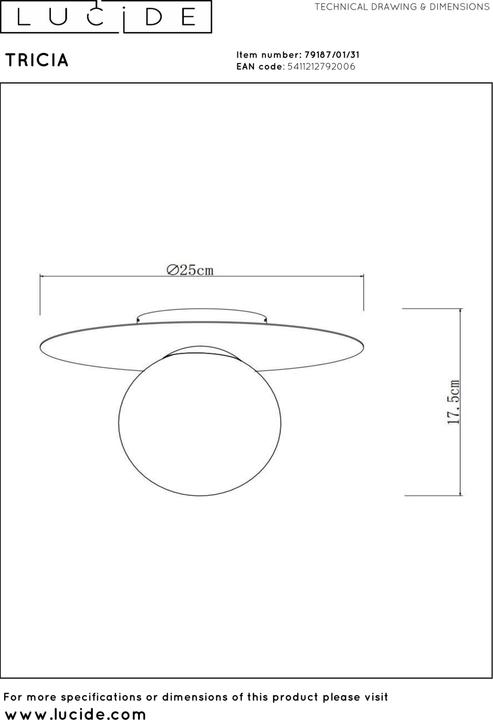 Immagine prodotto Lucide TRICIA - Plafoniera - Ø 25 cm - 1xE27 - Bianco 79187/01/31 (E27)
