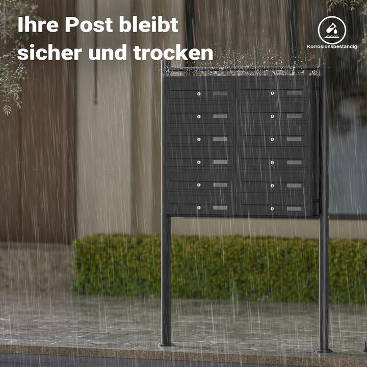 Produktbild Wiltec 12er Briefkastenanlage schwarz 2x6 Fächer Standbriefkasten Briefkasten