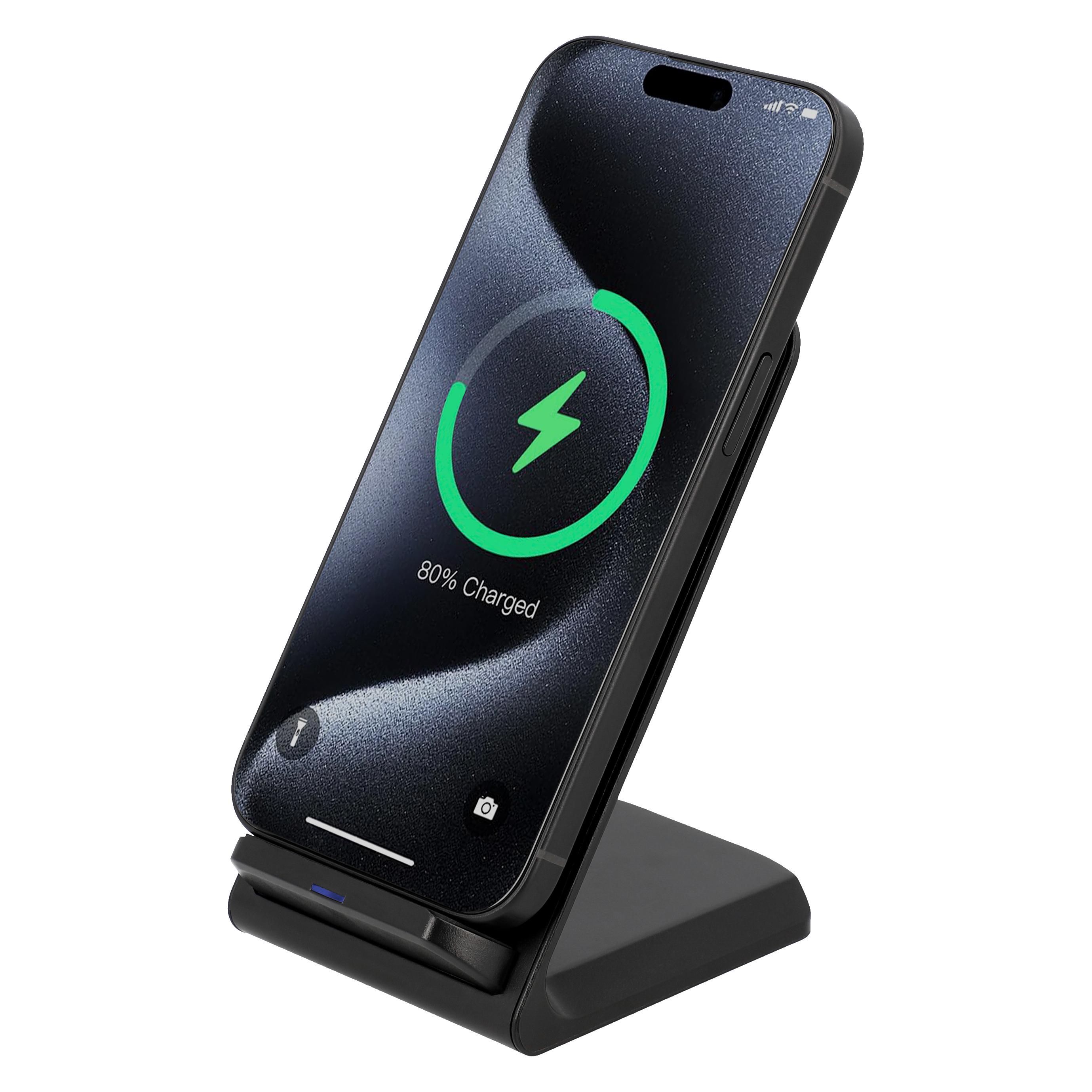 Cazy 15W Wireless Charger Stand, Usb-C, Led-Licht, Schnellladung, Geeignet Für Qi-Geräte, Wireless Charger, Schwarz