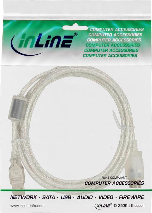 Image du produit Aquatuning Rallonge USB 2.0, mâle/femelle type A, transparente, avec ferrite (5 m, USB 2.0)