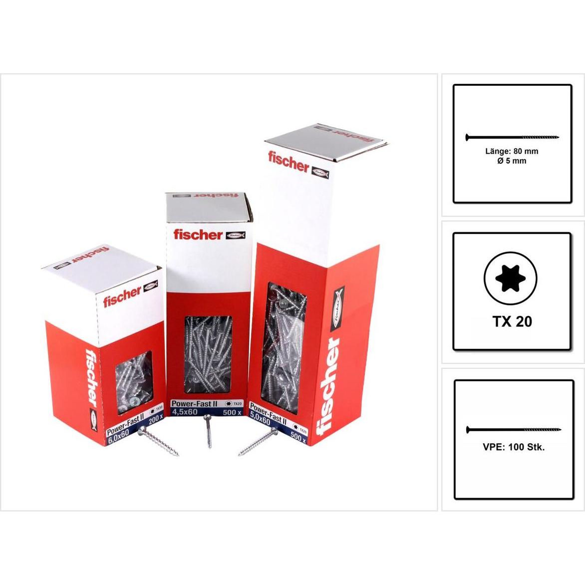 Thumbnail - Fischer, Schrauben, Power-Fast II FPF II Spanplattenschraube 5,0x80 mm 100 Stück ( 670382 ) Senkkopf mit Torx Te (100 Sc...
