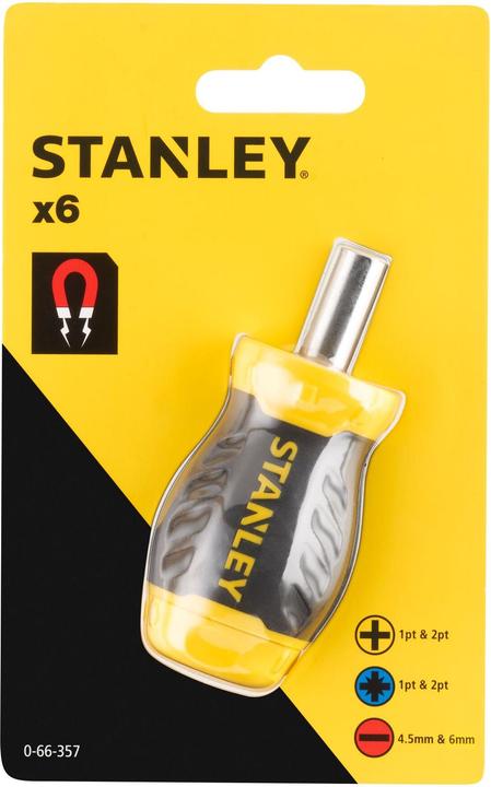 Actual product image Stanley Bit screwdriver short+6 bits (Phillipps cross recess (PH), Port)