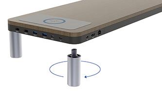 Produktbild Powerton ERGO DOKY Ständer mit Dockingstation und kabelloser Ladefunktion, grau + dunkle Holzdekor