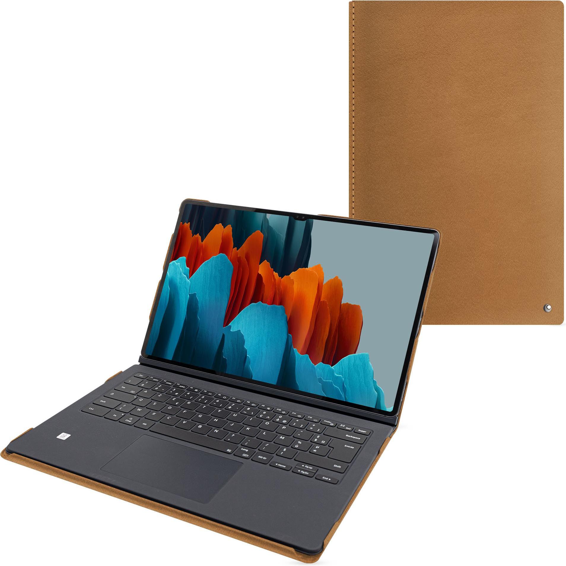 Noreve Lederschutzhülle Samsung Galaxy Tab S9 Ultra + Book Cover Keyboard (Galaxy Tab S9 Ultra), Tablet Hülle, Braun
