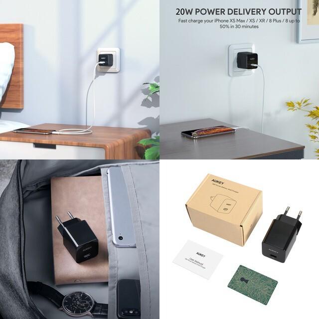 Actual product image Aukey PA-Y20S Black Mini Charger 1xUSB-C 20W PD Power Supply (20 W)