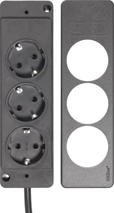 Productafbeelding Evoline PlugFix met Express 3-voudige contactdoosstrip zwart (3 x, CEE 7/3, 1.50 m)