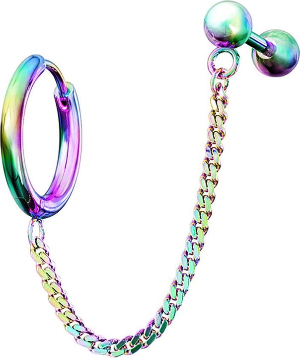 Actual product image Star Piercing Earring coloured chain Micro Barbell with ball (Surgical steel 316L, without brass)