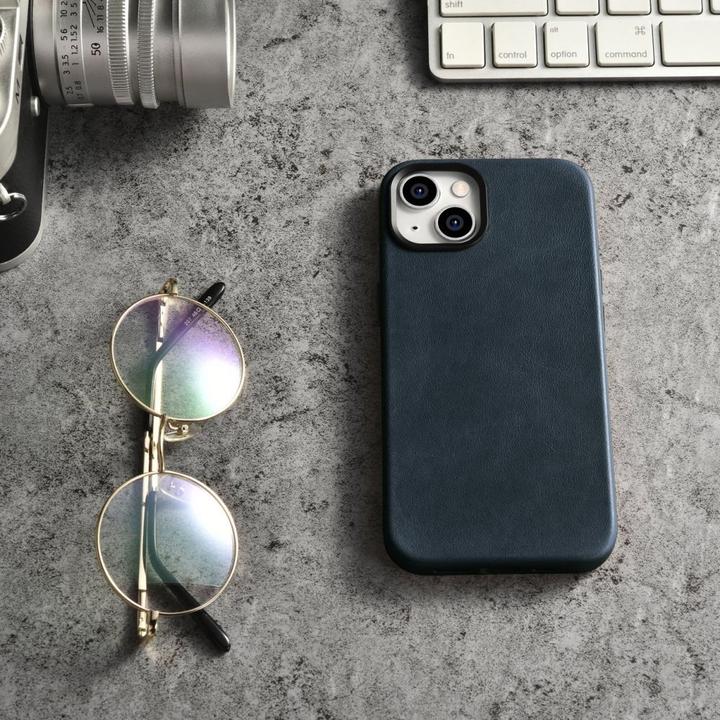 Produktbild iCarer oil wax Premium Ledertasche für iPhone 14 Plus Magnetische Ledertasche mit magSafe dunkelblau (Apple iPhone 14 Plus)