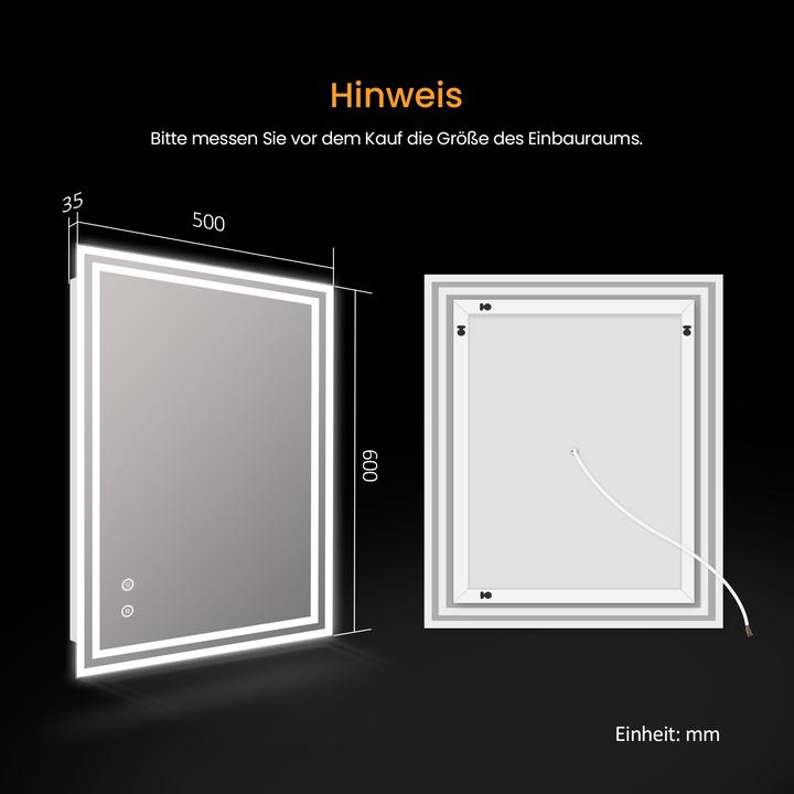 Produktbild Emke Badspiegel mit Beleuchtung 100*60cm,Beschlagfrei, Kaltweiss6500K, Dimmbar, Touch Schalter