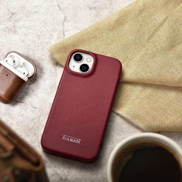 Actual product image iCarer CE Premium Leather Folio Case iPhone 14 Plus Magnetic Flip Leather Folio Case MagSafe Red (WM (Apple iPhone 14 Plus)