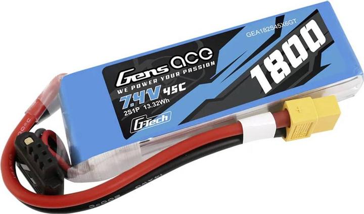 Immagine prodotto Gens Ace Batteria GensAce G-Tech LiPo 1800mAh 7.4V 45C 2S1P XT60 (7.40 V, 1800 mAh)