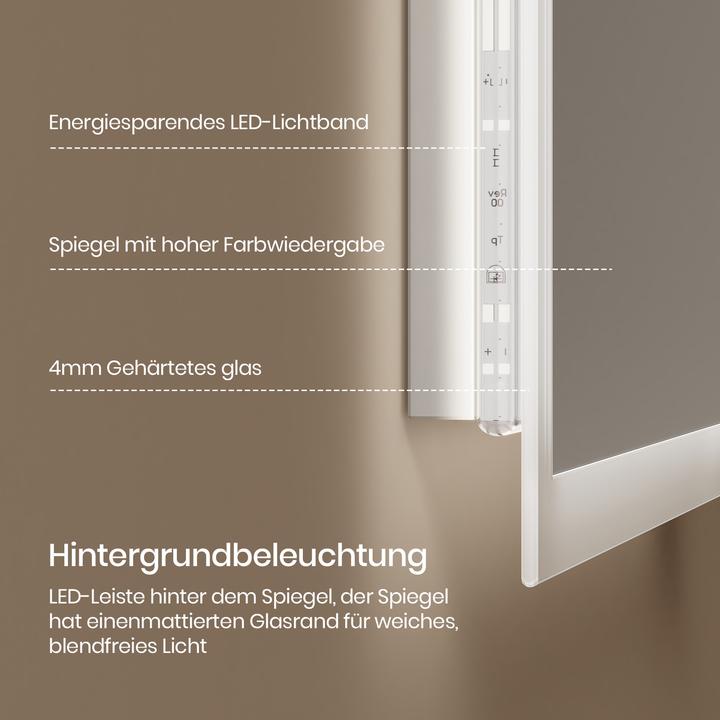 Produktbild Emke Badspiegel mit Beleuchtung 120*60cm, Kaltweiss6500K, Dimmbar, Touch Schalter (120 x 60 cm)