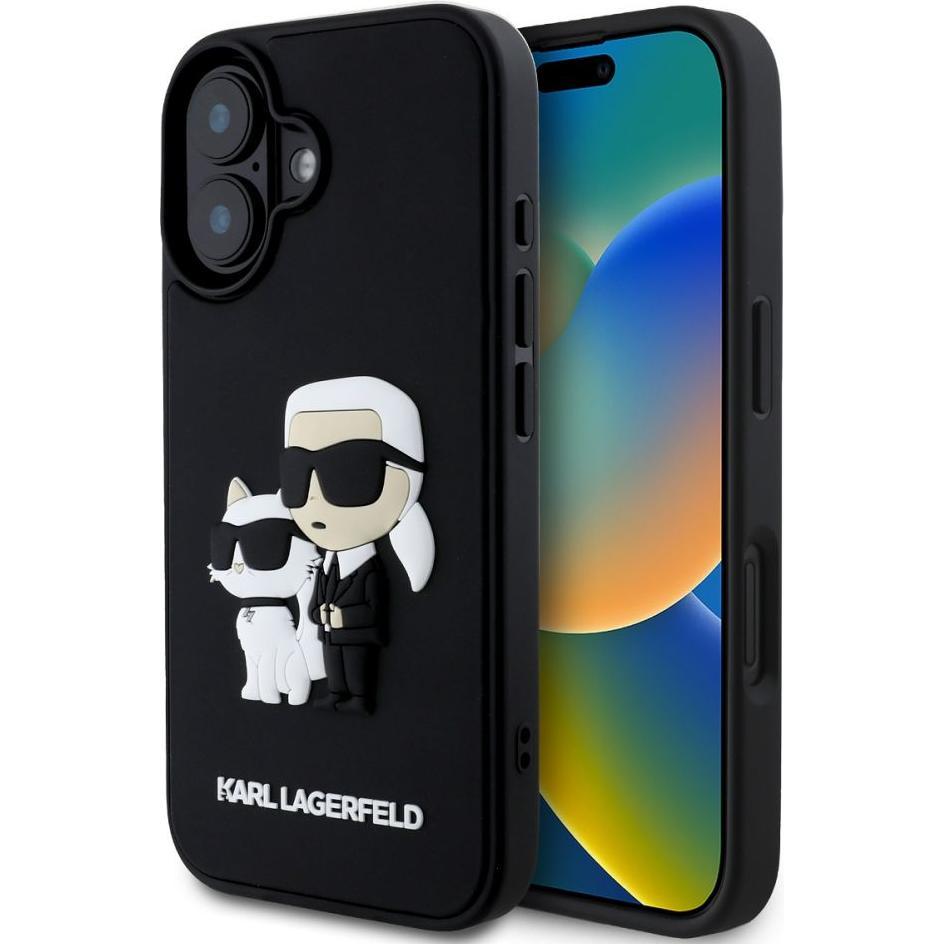 Thumbnail - Karl Lagerfeld 3D Rubber Karl and Choupette Case for iPhone 16 Black (Apple iPhone 16), Smartphone Hülle, Schwarz