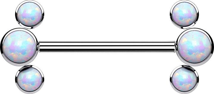 Produktbild Star Piercing Threadless Barbell silber front drei Opale weiss (ohne Messing, Titan)