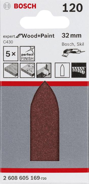 Productafbeelding Bosch Professional Zubehör Toebehoren 2608605169 Delta schuurpapier ongeperforeerd korrel num 120 (L x B) 130 mm x 60 mm 5 st. (120)