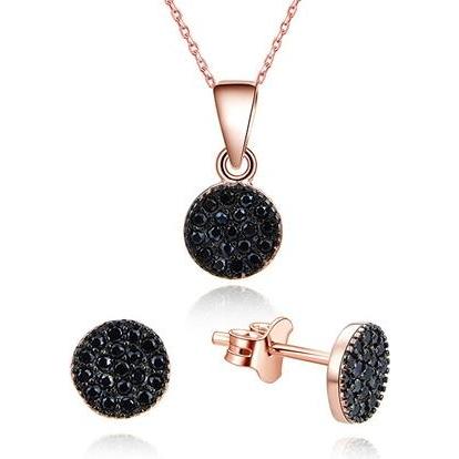 Beneto, Schmuck Set, Magic Set of Silver Jewelry with Zircons AGSET267-ROSE (Necklace, Earrings)