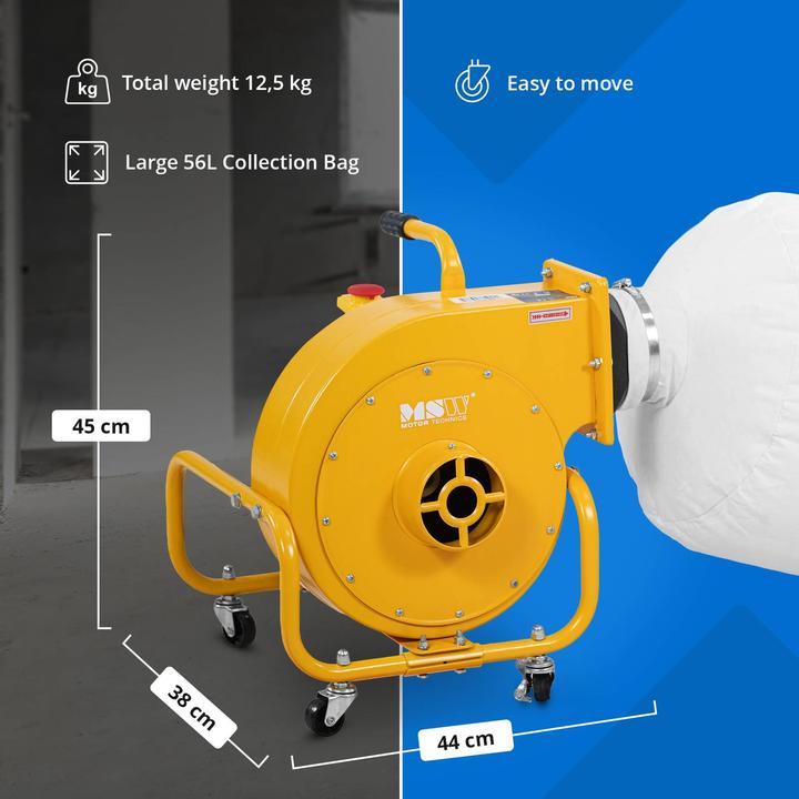 Produktbild MSW Mobile Absauganlage Holz Späneabsaugung 850 m³/h 56 l 4 Räder 750 W 2950 U/min (Absauganlage)