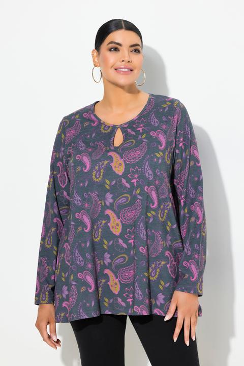 Image du produit Ulla Popken T-shirt col rond avec découpe trou de serrure, manches longues et coupe évasée (42, 44)