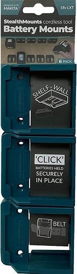 Actual product image StealthMounts BM-MK18-BLU-6 Blue battery holder for Makita 18v (set of 6)