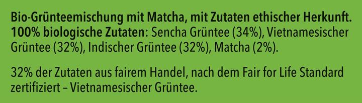 Valori nutrizionali e ingredienti Pukka Tè verde Matcha (30 g)
