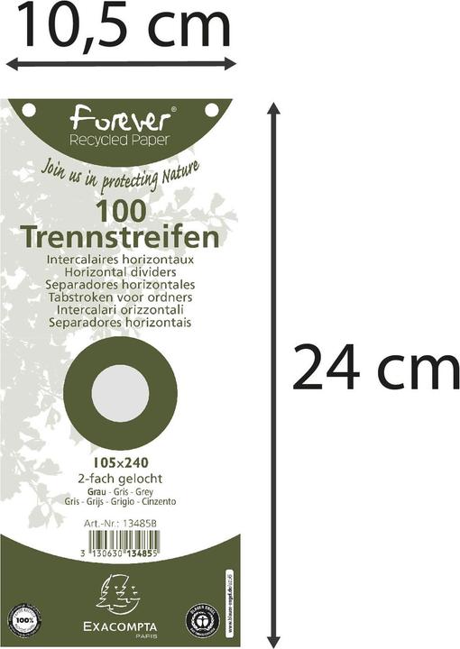 Immagine prodotto Exacompta Strisce divisorie Forever 10,5 x 24 cm, 100 pezzi - grigio