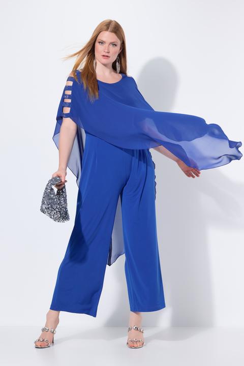 Produktbild Ulla Popken Jumpsuit, Einteiler, Jersey, Chiffon-Überwurf, weites Bein (54)