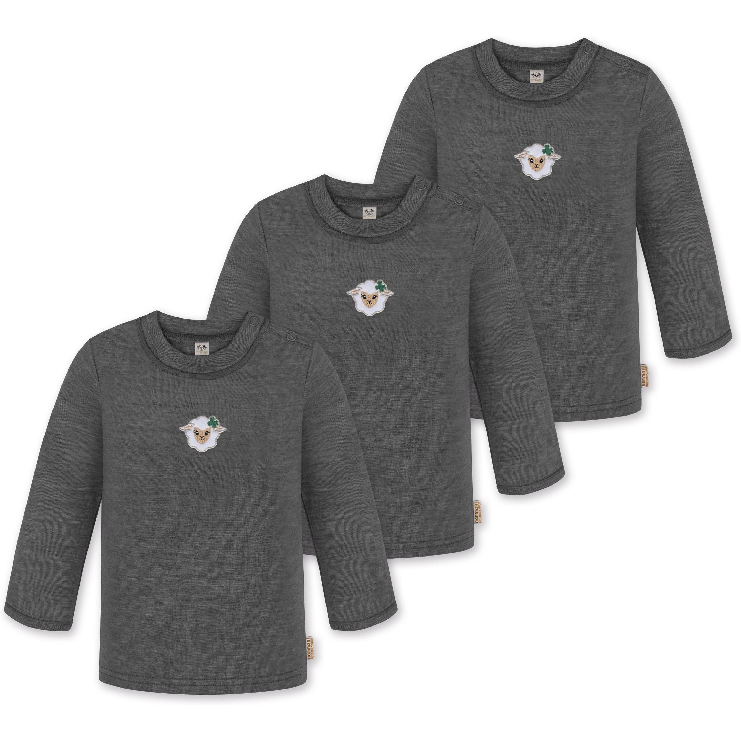 Normani, Herren, Body, 3er Pack Baby Merino Longsleeve „Taupo" - 9467, Grau, (110, 116, 115 A)