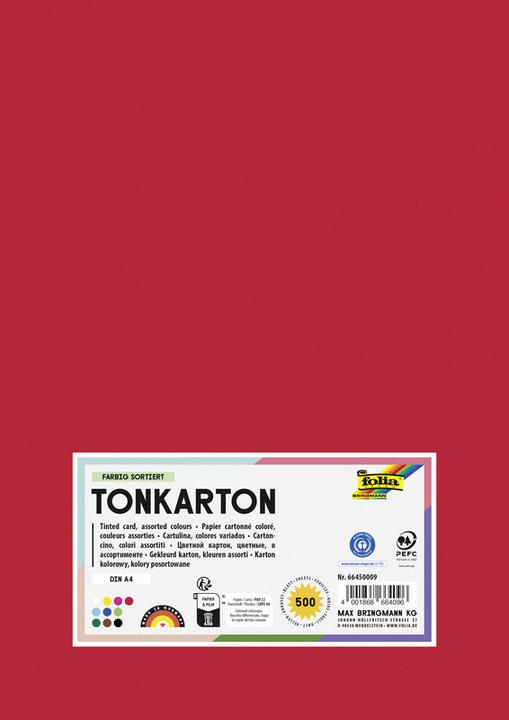 Actual product image Folia Tonkarton, DIN A4, 160 g/qm, glatt, farbig sortiert (160 g/m², 500 x)