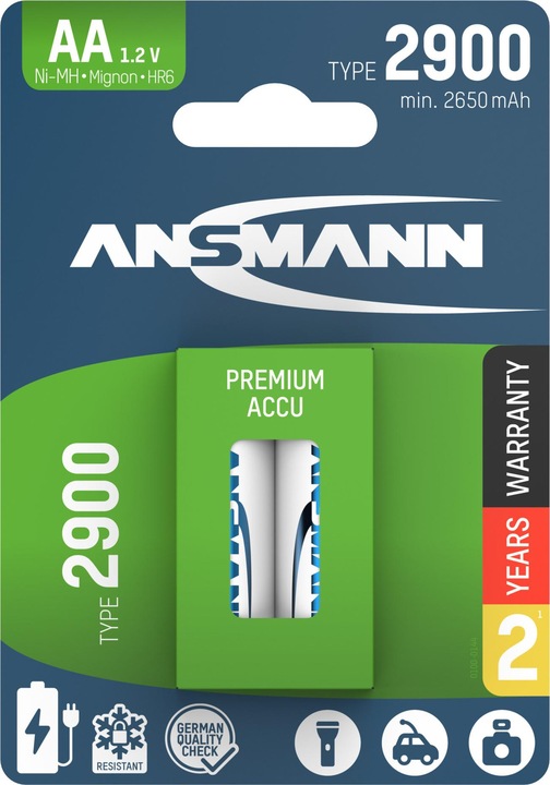 Ansmann NiMH battery Mignon AA type 2900 (min. 2650 mAh) (2 pcs., AA, 2900 mAh)