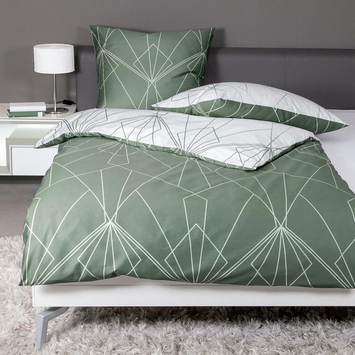 Produktbild Janine Mako-Satin Bettwäsche J.D. 87054 salbeigrün jade (Bettwäsche Set, 200 x 200 cm, 80 x 80 cm)