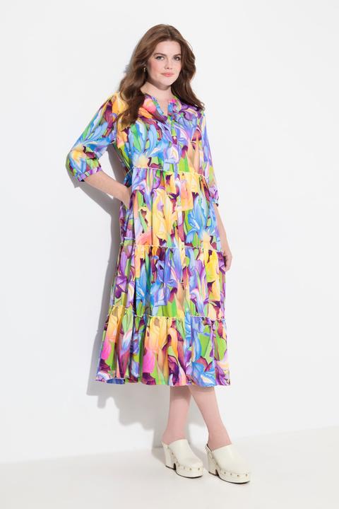 Immagine prodotto Ulla Popken Maxi abito con collo alto, scollo a V, maniche a 3/4 e bottoni (46, 48)