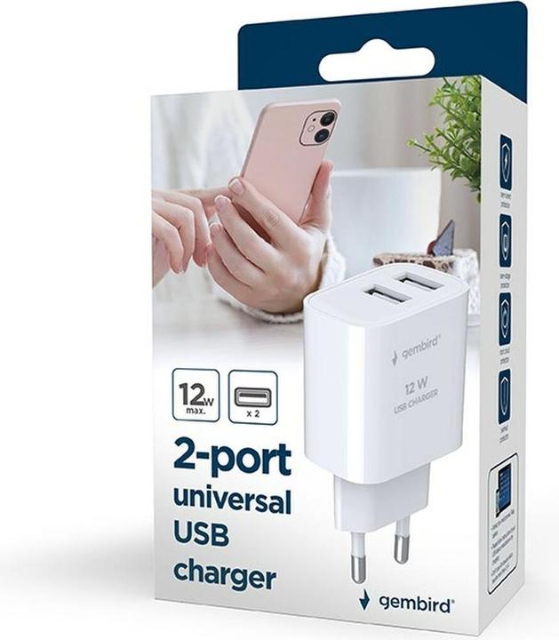 Image du produit Gembird Chargeur secteur 2x ports USB-A (Noir) (12 W, 2 ports)