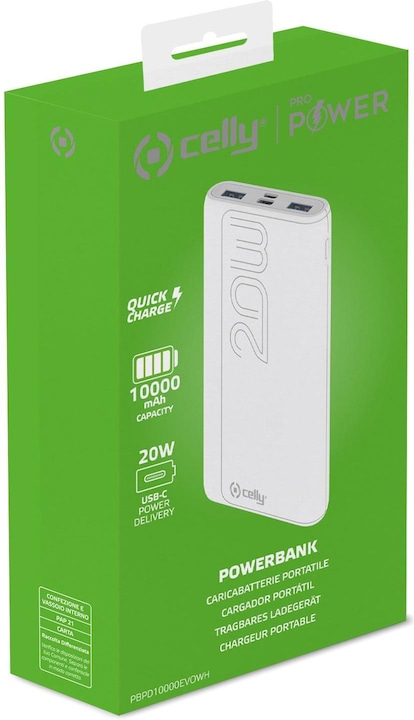 Actual product image Celly POWER BANK PROPOWER 20W WHITE PBPD10000EVOWH (10000 mAh, 20 W)